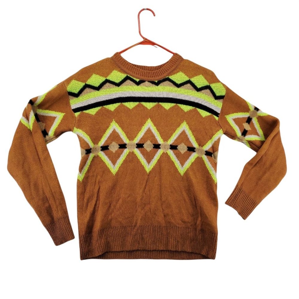 ULTRA FLIRT Sweater Women’s Long Sleeve Geometric Pattern Brown Small